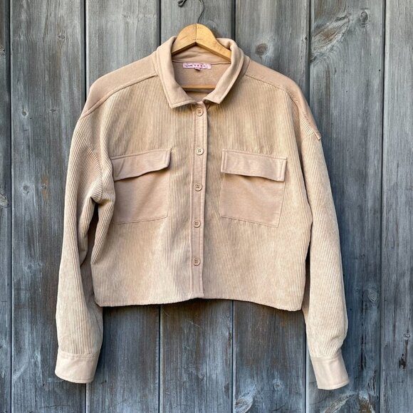 Crave Fame Cropped Tan Corduroy Button Down Jacket Juniors XL - Picture 15 of 16